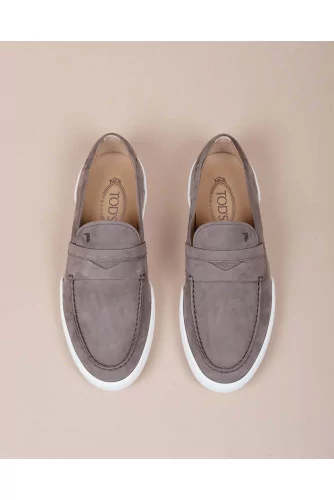 Riviera - Nubuck moccasins with overstitched penny strap