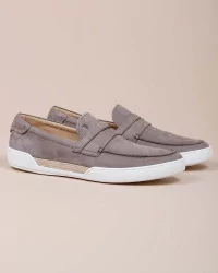 Riviera - Nubuck moccasins with overstitched penny strap
