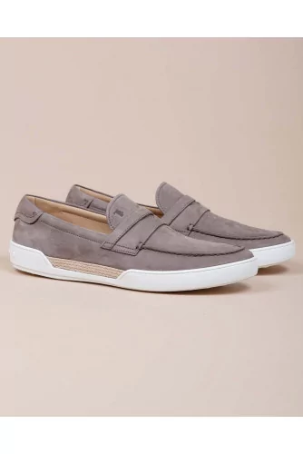 Riviera - Nubuck moccasins with overstitched penny strap