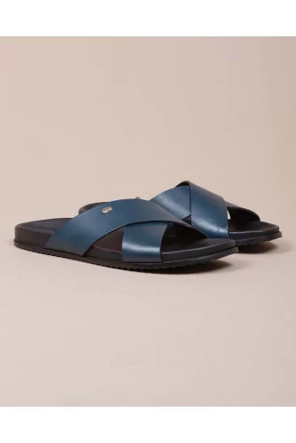Nappa leather mules with crossing straps