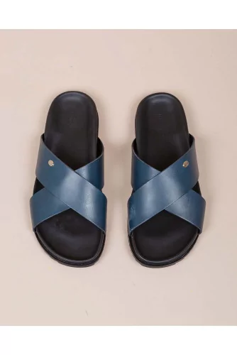 Nappa leather mules with crossing straps