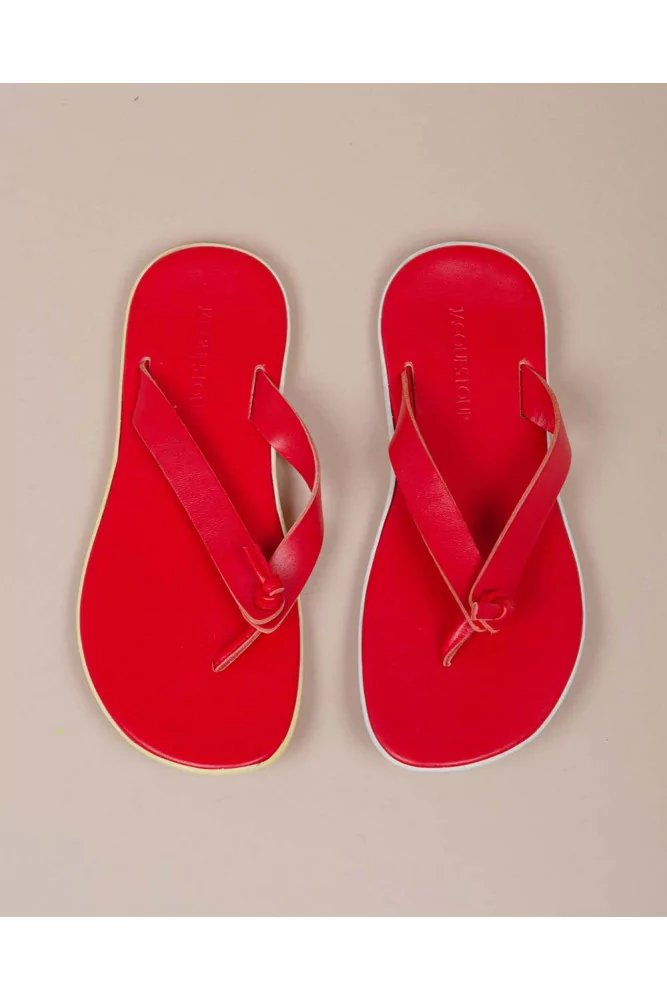 red leather flip flops