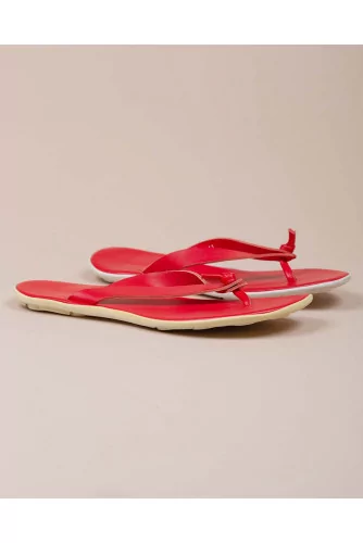 Leather flip flops with white outer sole