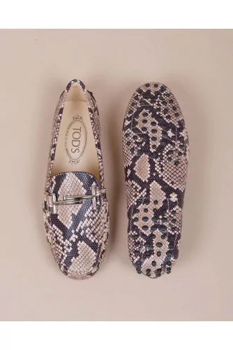 Doppia T - Leather moccasins with metallic bit and python print