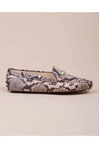 Doppia T - Leather moccasins with metallic bit and python print