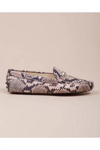 Doppia T - Mocassins en cuir avec barrette et imprimé python