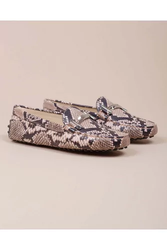 Doppia T - Leather moccasins with metallic bit and python print
