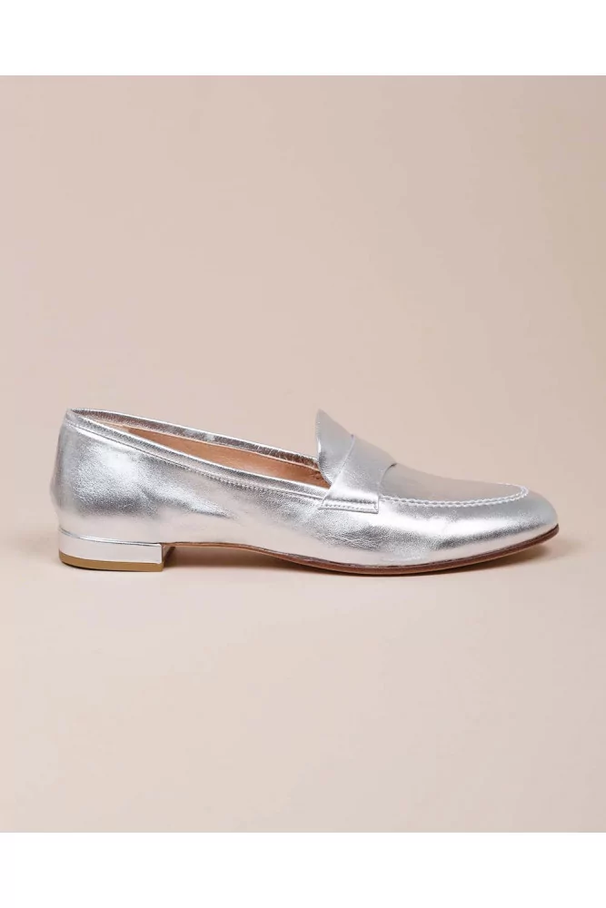 Jacques Loup - Mocassins en cuir avec patte décorative 10 36 argent
