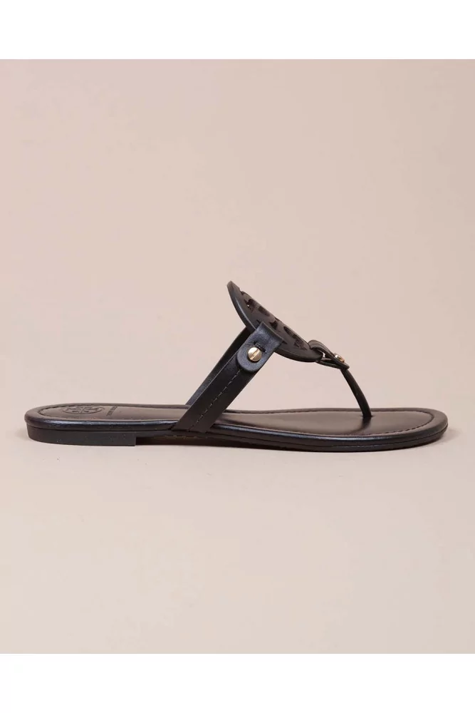 Miller of Tory Burch - Black toe thong mules with cut out logo for women