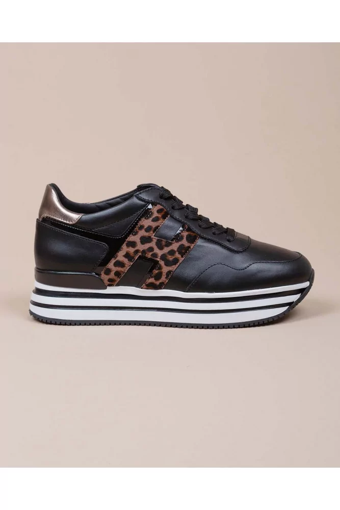 Hogan - Midi H222 - Sneakers en cuir de veau avec imprimé léopard 35 37 1/2 noir