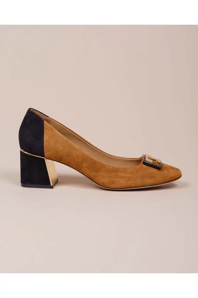 Gigi of Tory Burch - Suede pumps with golden logo 50, brown/black for women