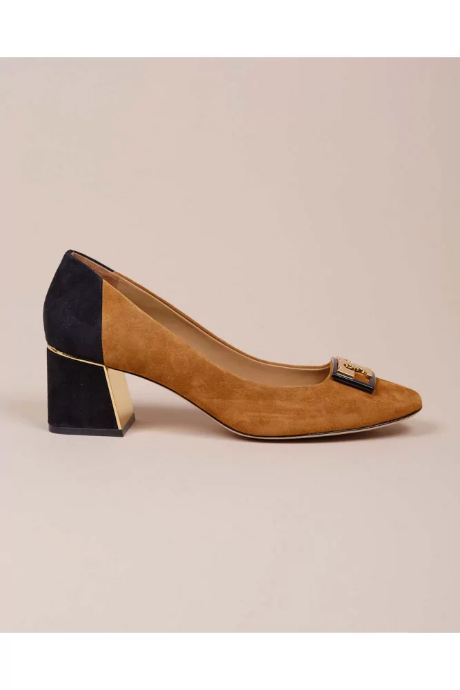 invadere Skærpe Lære Gigi of Tory Burch - Suede pumps with golden logo 50, brown/black for women