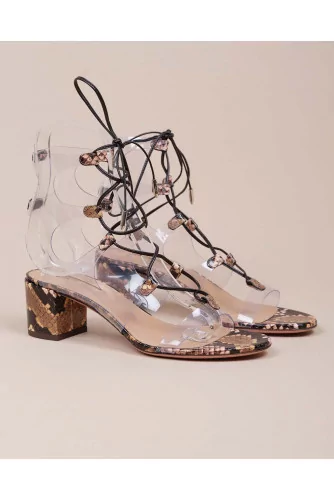 Transparent sandals with python print