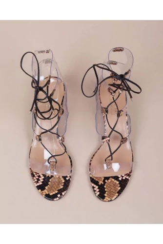 Transparent sandals with python print