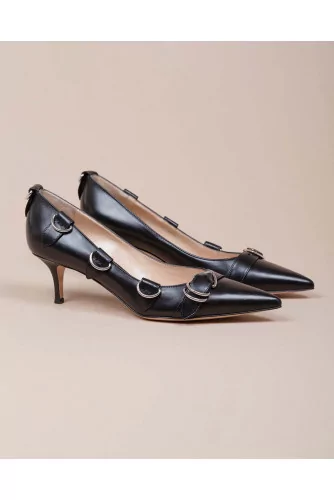 Clash 55 - Leather pumps with metallic buckles 55