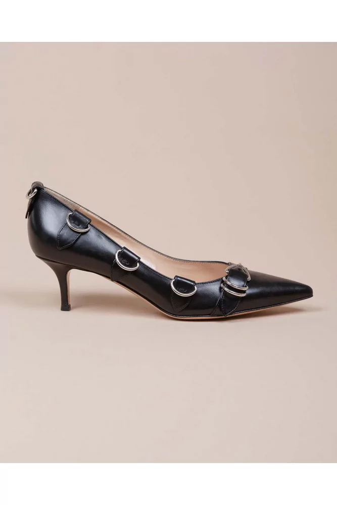 Clash 55 - Leather pumps with metallic buckles 55