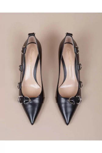 Clash 55 - Leather pumps with metallic buckles 55