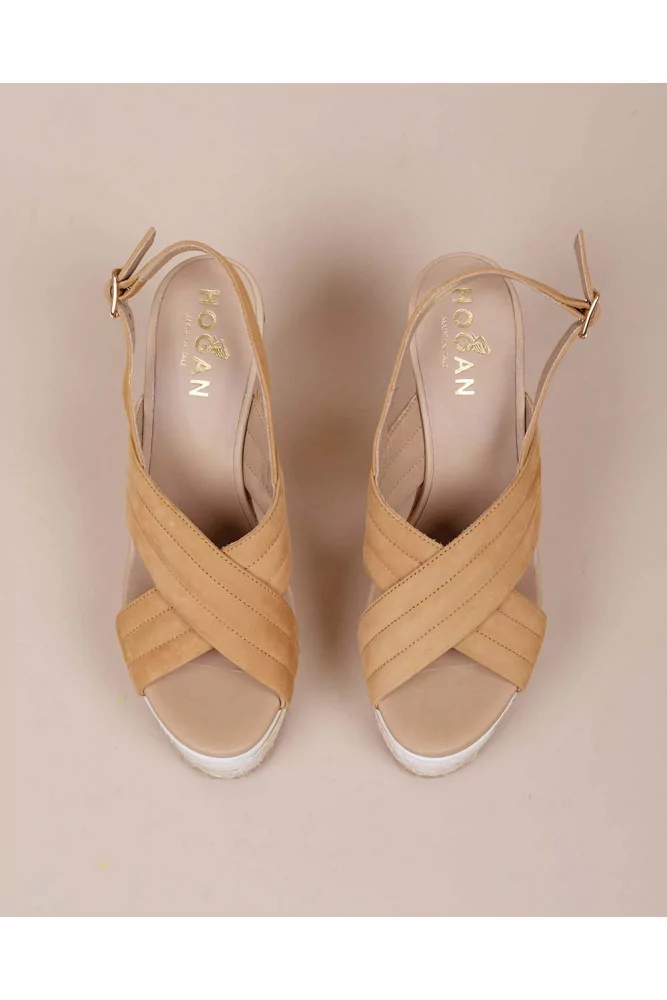 Zeppa de Hogan Sandale en cuir et semelle en liege cognac pour femme