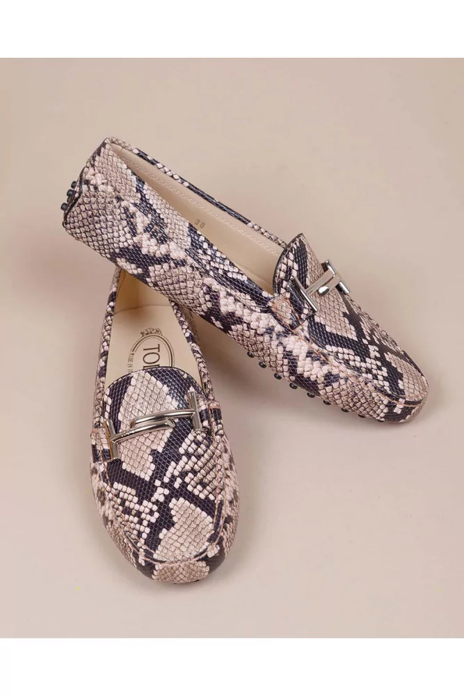 Doppia T - Mocassins en cuir avec barrette et imprimé python