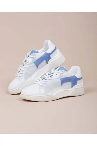 Cassetta Leggera - Opaque tulle and leather sneakers