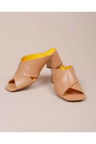 Camel colored draped mules Jacques Loup for women