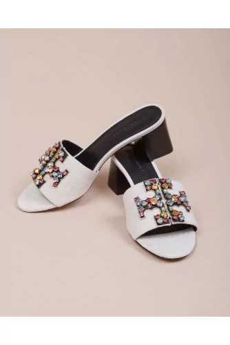 Ines - Canvas mules with logo decorated with colorful stones 55