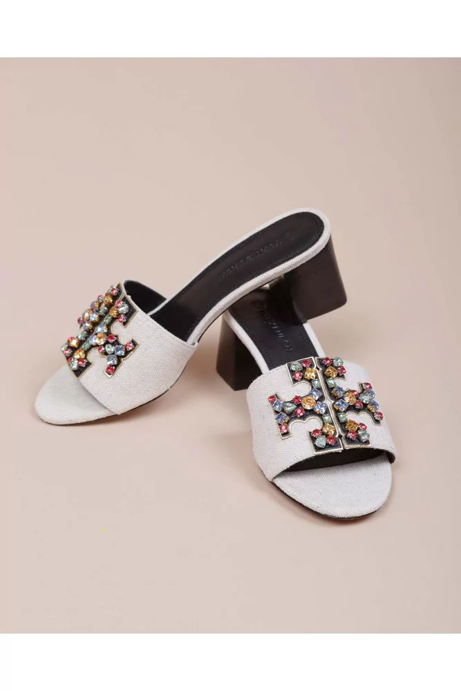 Ines - Canvas mules with logo decorated with colorful stones 55