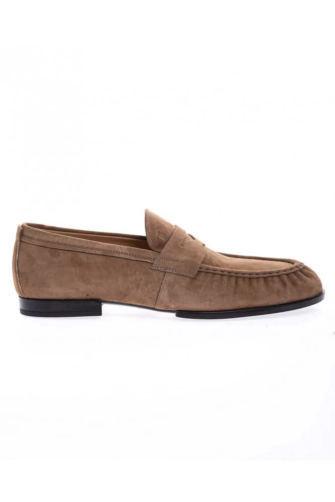 Suede moccasins with decorative tab