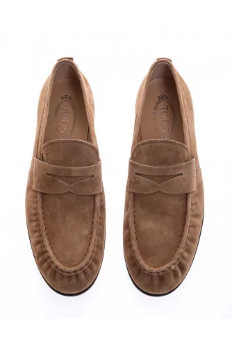 Suede moccasins with decorative tab