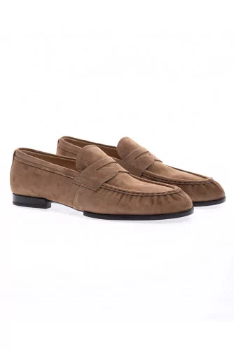 Suede moccasins with decorative tab