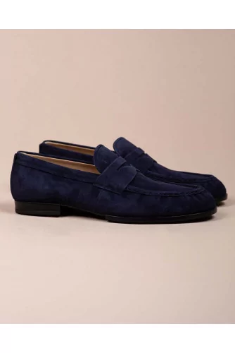 Suede moccasins with decorative tab
