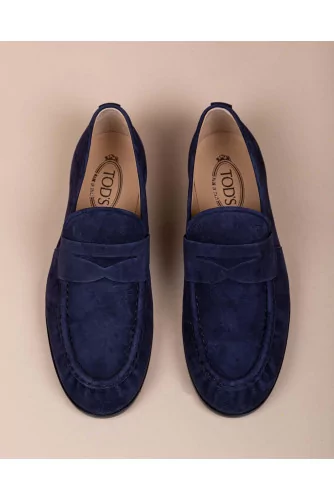 Suede moccasins with decorative tab