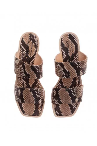 Leather open-toe mules with python print 65