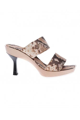 Leather open-toe mules with python print 65