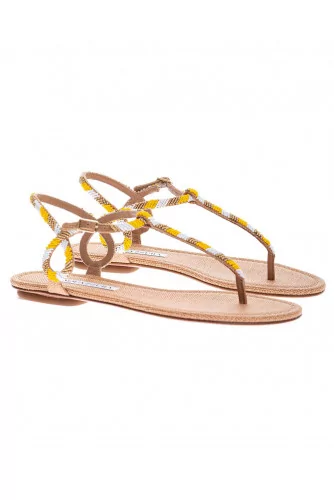 Raphia thong sandals decorated with pearls