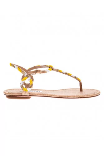 Raphia thong sandals decorated with pearls