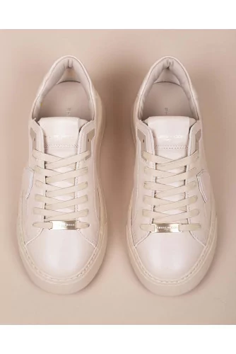 Temple - Leather sneakers with metal plate on shoelaces