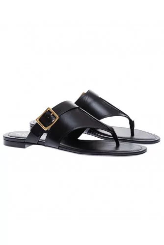 Calf leather toe thong sandals with buckle