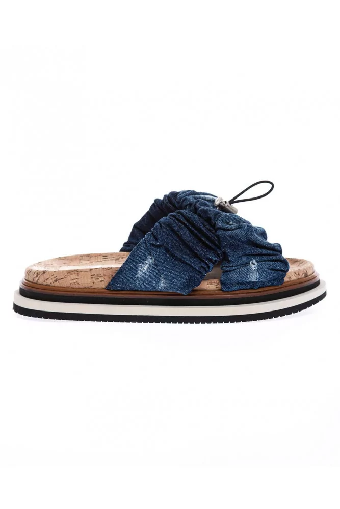 Hogan - Mules en toile de jean à effet vintage 36 1/2 Bleu marine
