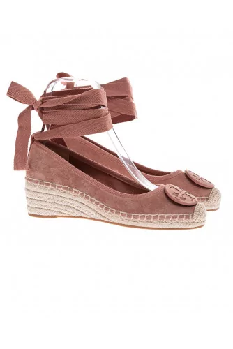 Split leather espadrilles platform heel 60