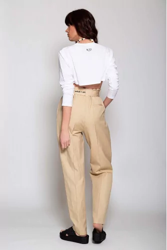 Pantalon en lin et coton taille haute