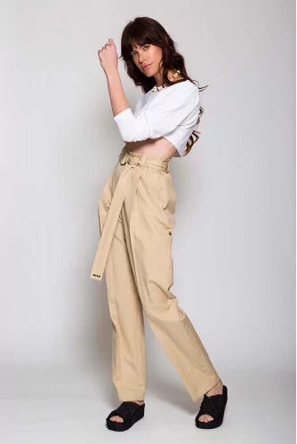 Linen and cotton trousers with high waistline