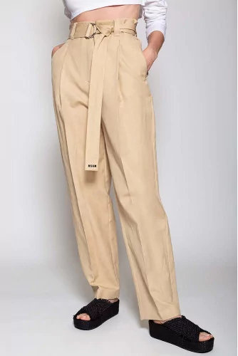 Linen and cotton trousers with high waistline