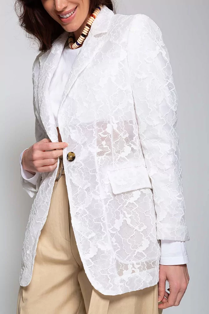 MSGM - Veste col tailleur en dentelle 40 blanc