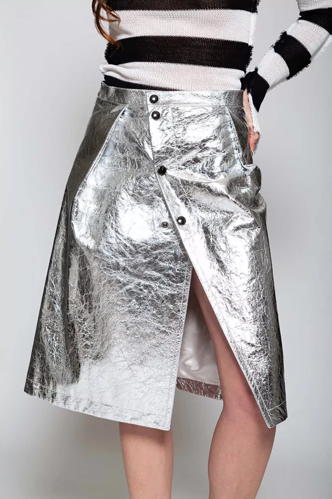 Nappa leather asymmetrical skirt