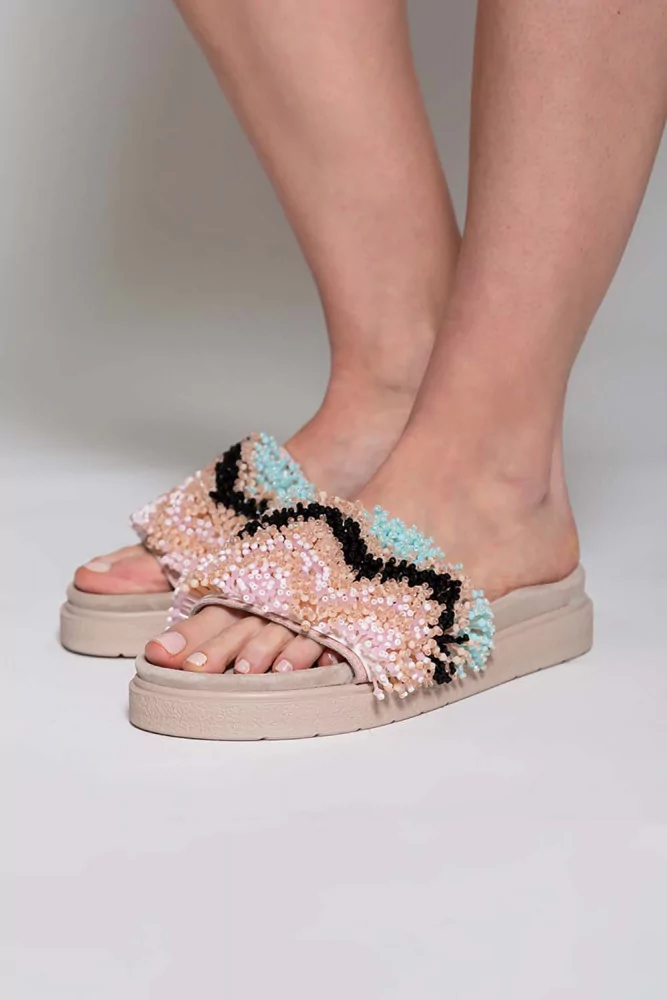 Suede mules with Japanese pearls