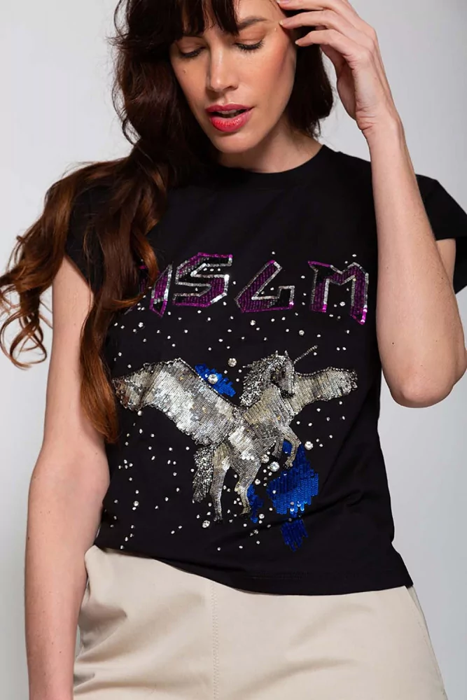 T-shirt en coton avec licorne paillettes