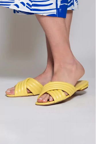 Tory Burch - Flat mules made of nappa leather with padded upper straps,  15mm, yellow for women