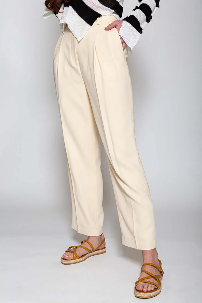 Tory Burch - Crepe de chine pleated pants, white/ivory, for women Tory Burch - Crepe de chine pleated pants, white/ivory, for women