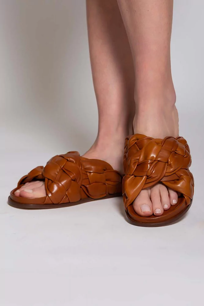 Mules en cuir nappa avec bandes croisées